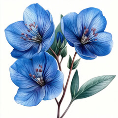  beautiful botanical blue wildflower, watercolor,white background, high details, elegant -