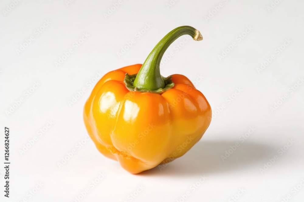 Canvas Prints A single yellow bell pepper sits on a clean white surface, great for food and still life photography