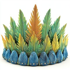 Decorative Feather Crown Green Yellow Blue Artistic Craft
