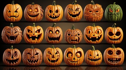 A Creepy Halloween Night with Pumpkins and Ghostly Figures in the Fog