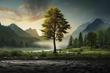Serene Forest Stream at Dawn