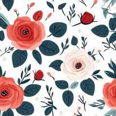 vintage floral pattern, flat illustration, watercolour texture,