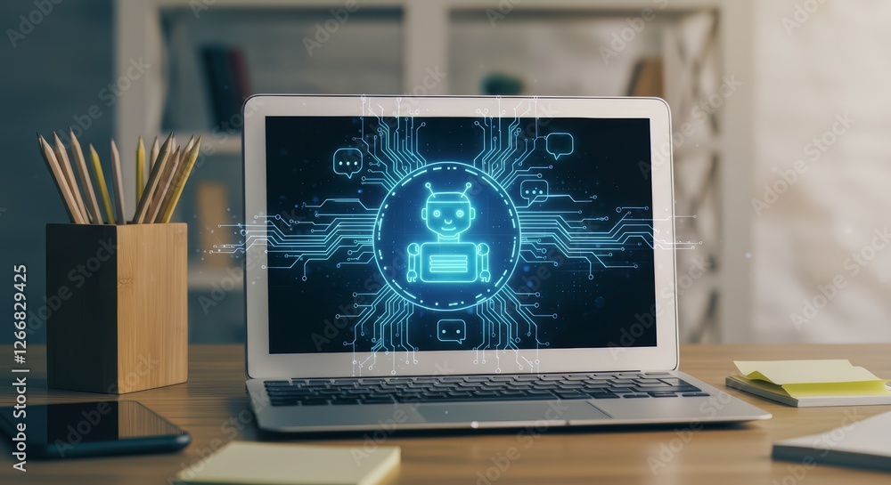 Poster exploring artificial intelligence applications in modern workspaces digital office environment techn
