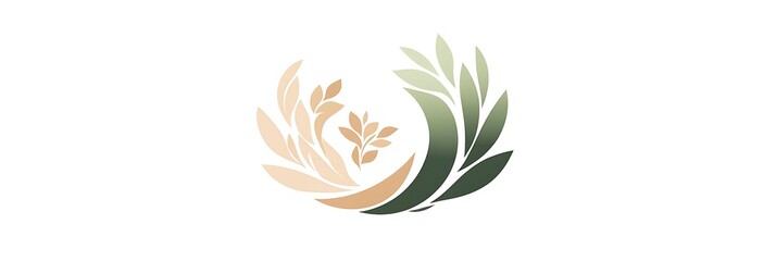 Fototapeta premium Nature-inspired logo featuring soft pastel green and tan tones in floral motifs on white