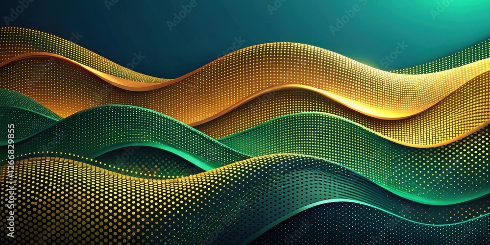 Poster abstract golden and emerald green wavy pattern with dotted texture a luxurious background design for