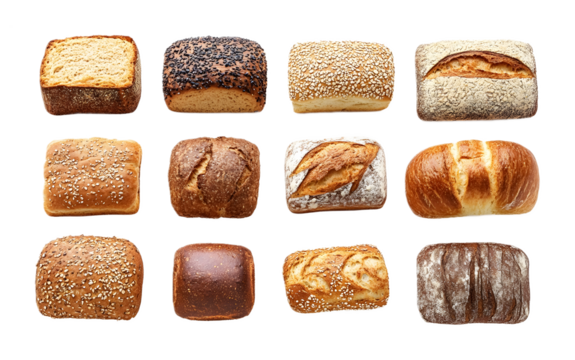 Loaf of bread collection on a transparent background. isolated background.