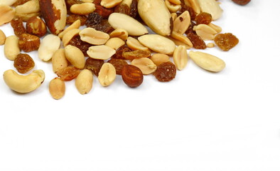 Mix of nuts isolated on white background. 