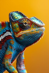 Fototapeta premium Chameleon: Close-up of Chameleon, Lizard, isolated on a solid color background, minimal, background.