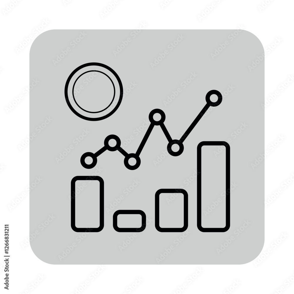 Poster icon of line graph with bar elements, illustrating data trends. financial analysis concept