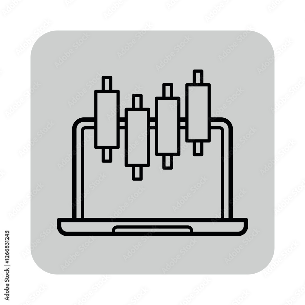Aufkleber line icon of multiple candlestick charts displayed on laptop screen. financial data analysis concept