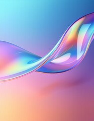 3d holographic ribbon glass morphism wave line isolated on abstract background render. Iridescent curve liquid shape with colorful hologram gradient. Multicolored Glass Background
