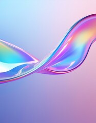 3d holographic ribbon glass morphism wave line isolated on abstract background render. Iridescent curve liquid shape with colorful hologram gradient. Multicolored Glass Background