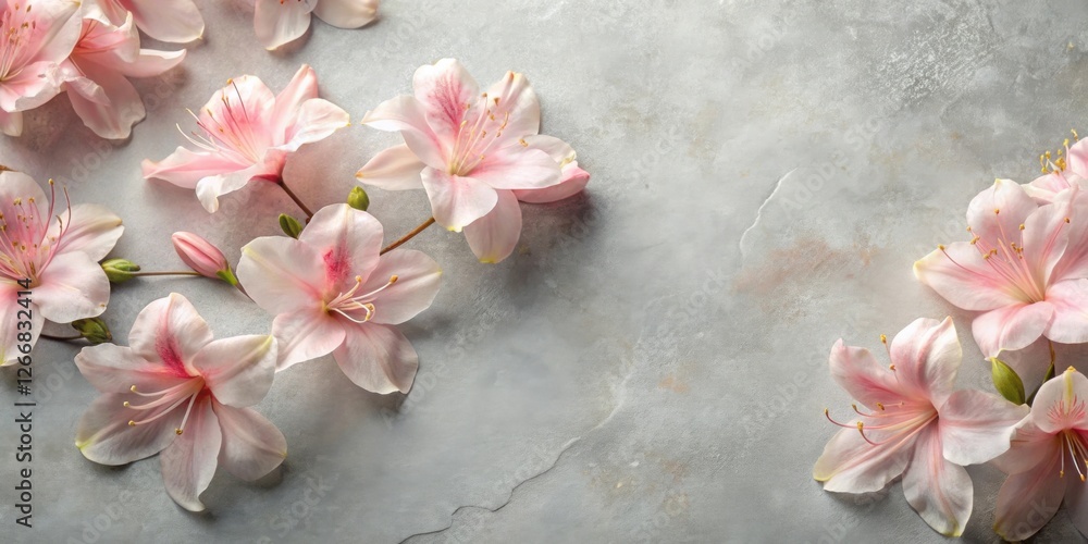 Aufkleber delicate pink blossoms arranged on a textured gray surface, creating a serene and elegant floral com
