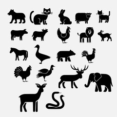 Black and White Animal Icon Set | Minimalist Vector Silhouettes for Design