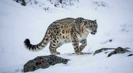 Obraz premium Majestic Snow Leopard in the Winter Wilderness