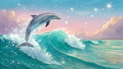 Fototapeta premium a-playful-dolphin-leaping-out-of-turquoise-ocean-w