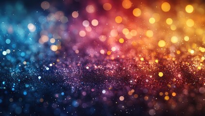 Abstract background with vibrant bokeh lights, featuring a mix of blue, red, and orange colors, creating a festive and celebratory atmosphere