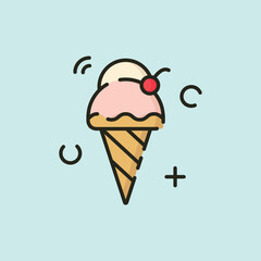 logo vector minimalist Title Vanilla ice cream cone on a sunny day. Perfect for summer designs, dessert promotions, food blogs, and social media posts.