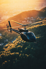 Fototapeta premium Helicopter in flight in the foreground