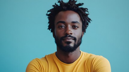 Obraz premium Young man with dreadlocks posing against vibrant teal background
