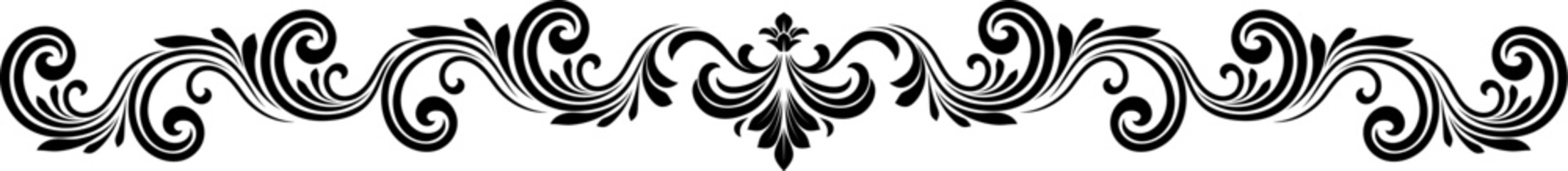 A filigree heraldic crest calligraphic motif, floral pattern horizontal divider design element. Original design in a vintage style. © Christos Georghiou