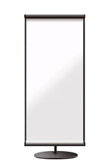 Blank roll-up banner stand isolated on transparent background for mockup.