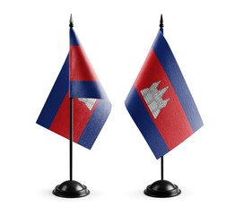 Small national flags of the Cambodia on a white background