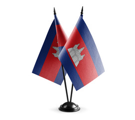 Small national flags of the Cambodia on a white background