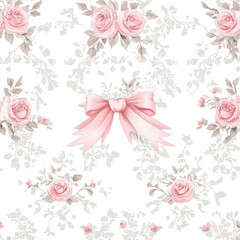 watecolor vintage White background with small pink roses and a lace pattern, a baby girl nursery decor style, white vintage wallpaper