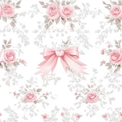 watecolor vintage White background with small pink roses and a lace pattern, a baby girl nursery decor style, white vintage wallpaper © Lovely Studio 
