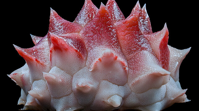 Spiny red sea shell close-up, black background, marine biology study