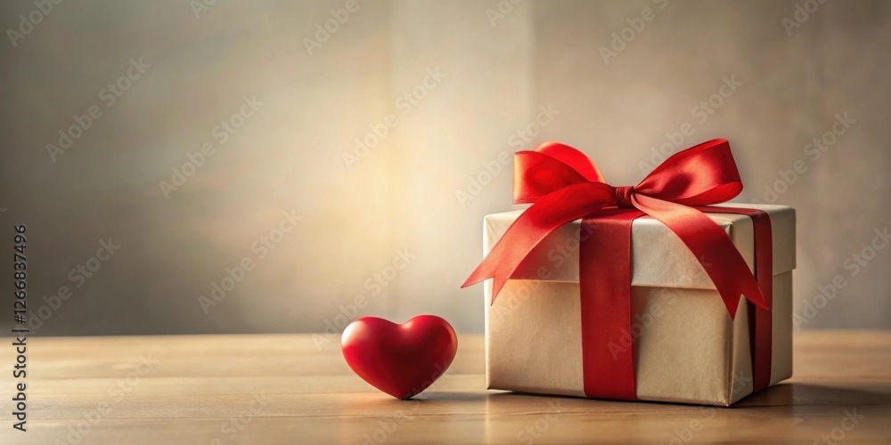 Poster a thoughtfully presented gift box adorned with a vibrant red ribbon and accompanied by a symbolic re