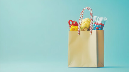 Grocery shopping bag with produce and sweets