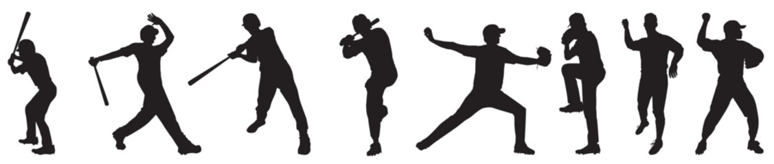 silhouette of baseball player, pitcher and hitter. 