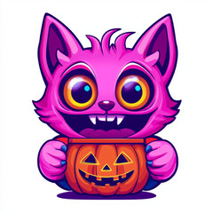 Cute Pink Cartoon Furry Cat with a Playful Look