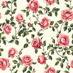 A seamless pattern filled with delicate, small floral motifs spread evenly across the design, featuring soft pastel colors such as blush pink, mint green, and lavender.