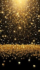 golden christmas particles and sprinkles for a holiday celebration like christmas or new year. shiny golden lights. wallpaper background for ads or gifts wrap and web design 