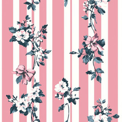 Obraz premium tiny pink roses pattern on cream background, small floral print 