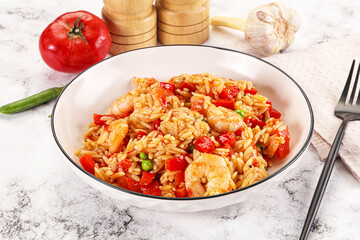 Italian pasta orzo with prawn