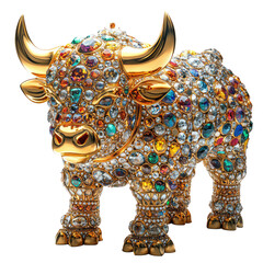 Obraz premium Colorful Gold Sculpture of Banteng Adorned with Gemstones Exhibiting a Stunning Artistic Design