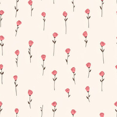 tiny pink roses pattern on cream background, small floral print 