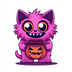 Fototapeta premium Cute Pink Cartoon Furry Cat with a Playful Look