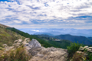 霧が晴れてきた生石高原
