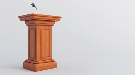 Wooden podium for public speaking in a neutral studio setting