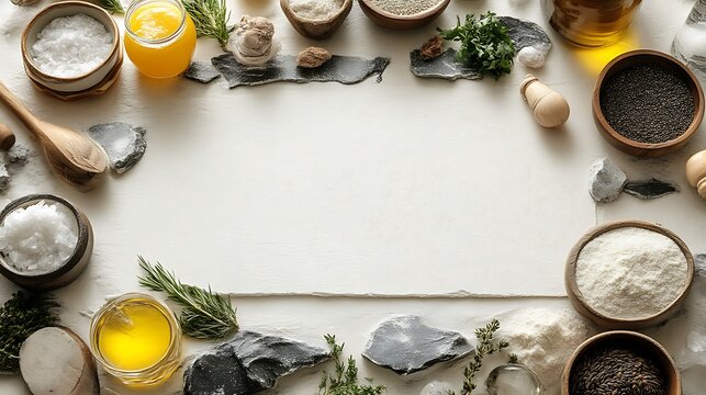 Baking Ingredients Arranged Artistically On White Background - Powered by Adobe