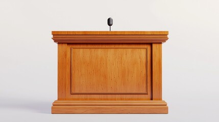 Wooden podium for public speaking, neutral backdrop