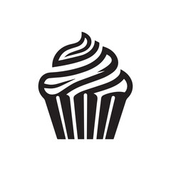 Silhouette cupcake Icon, muffin logo. Vector illustration isolated on white background.