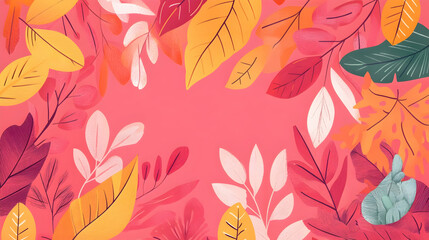 Fototapeta premium Autumn leaves frame, pink background, fall design, website banner