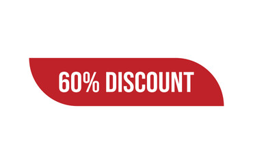 Red banner 60% discount isolated on white background.