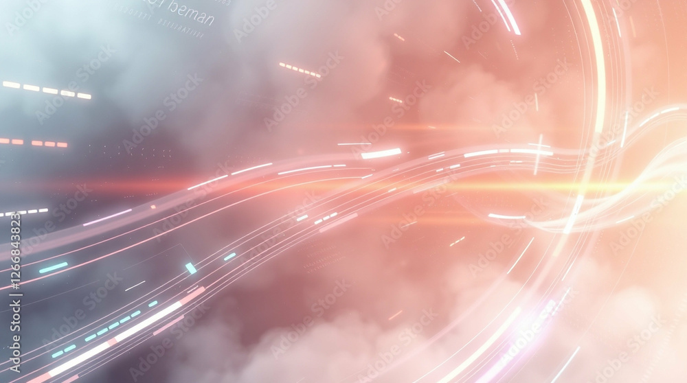 Poster abstract ethereal landscape with glowing lines and subtle data streams
